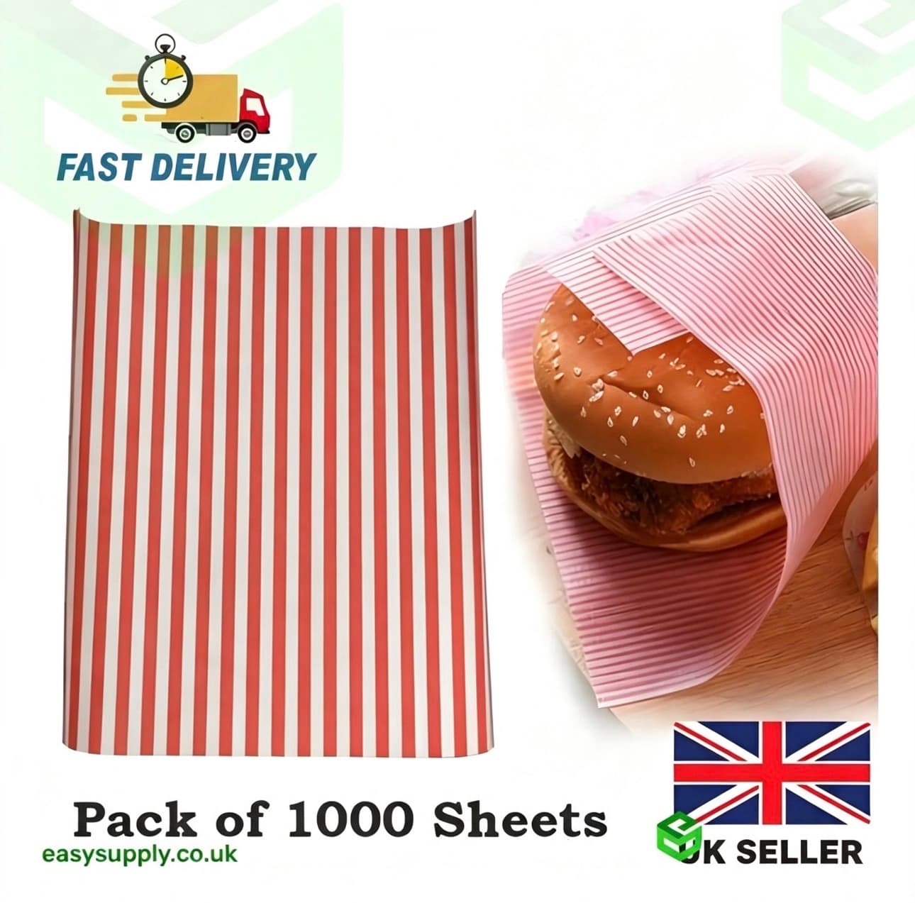 Red Stripe Printed Grease Proof Sheets Size: 10x12,5