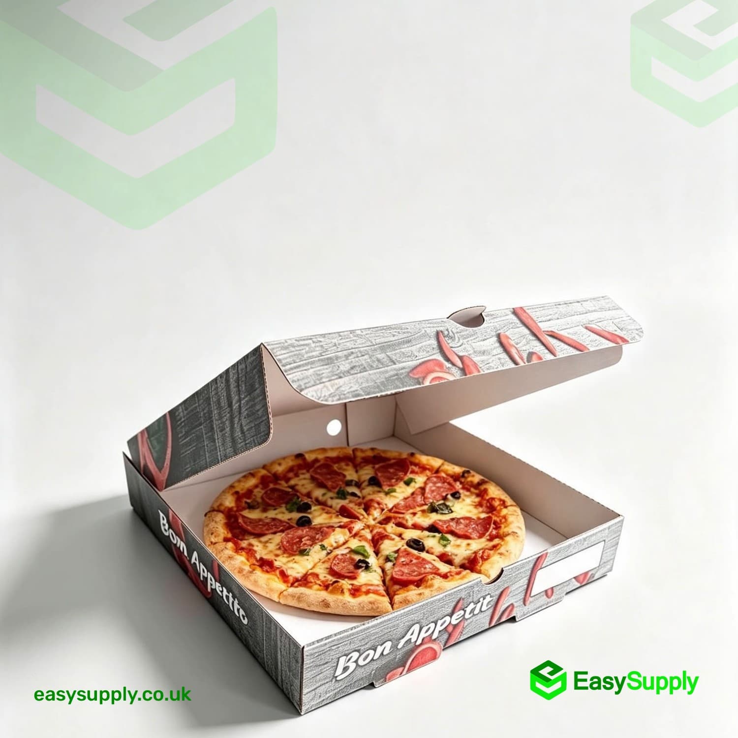 10" Pizza Box White Bon Appetit Print Premium Quality