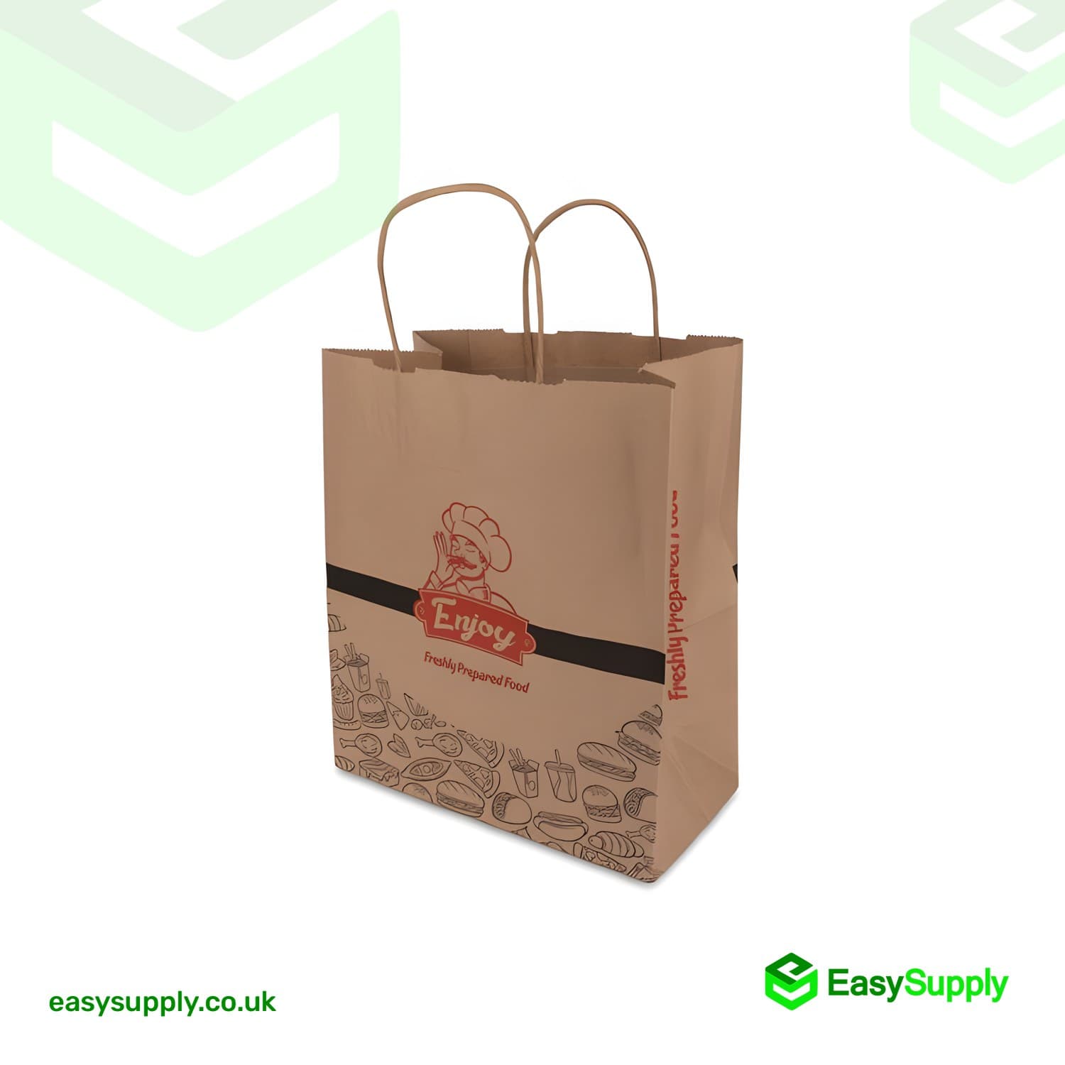 ENJOY Printed Twisted Handle Brown Paper Bags Large Size 260 x 140 x 300mm 